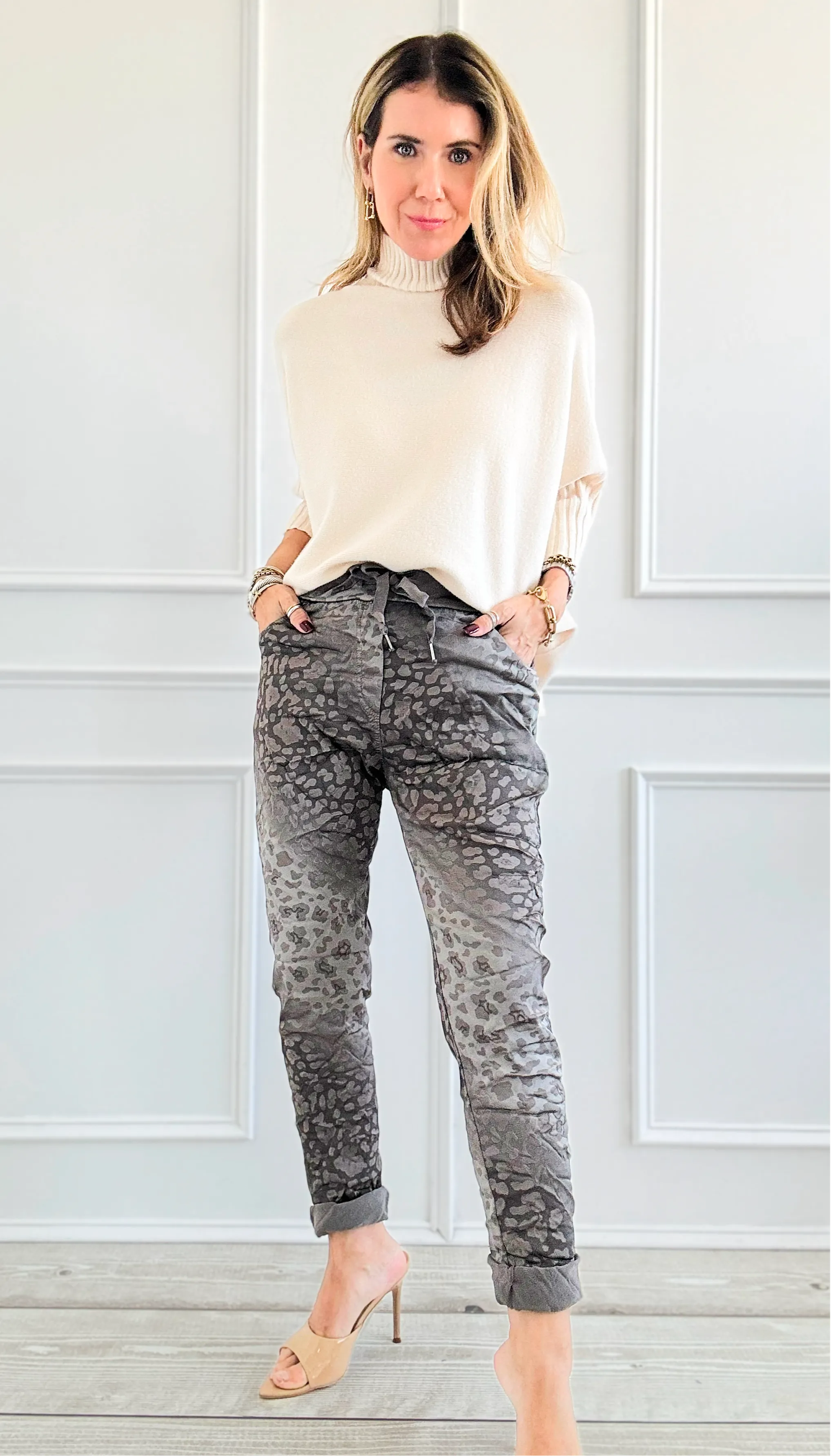 Wish List Animal Print Italian Joggers- Dark Taupe