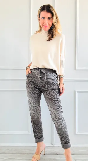 Wish List Animal Print Italian Joggers- Dark Taupe