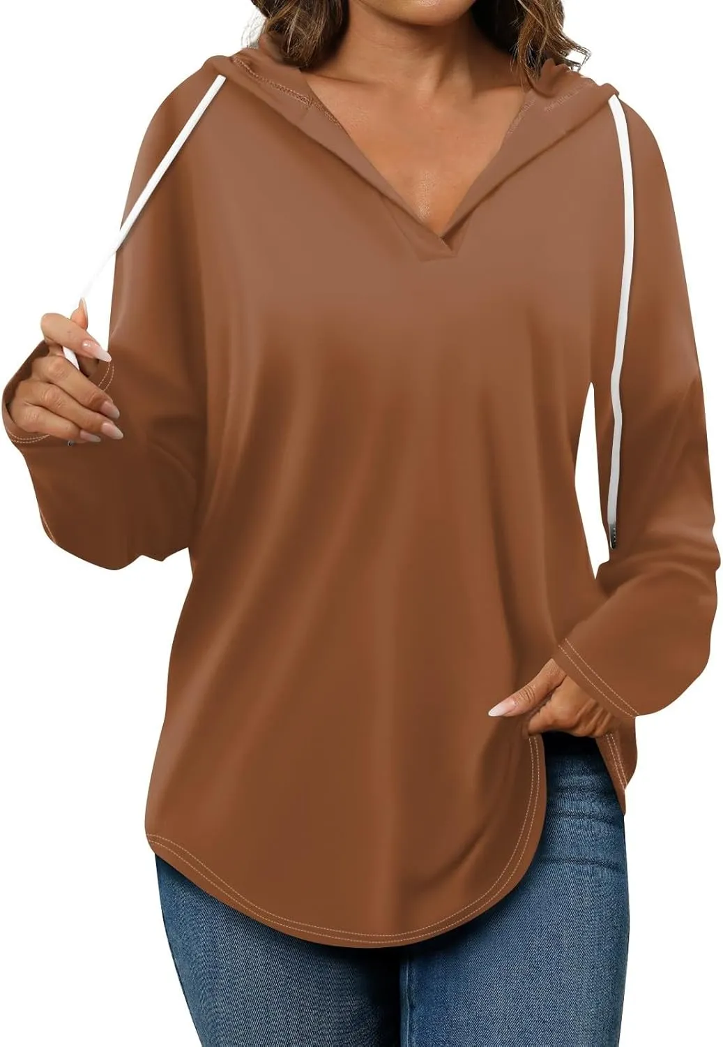 Women Hoodies Oversized Drawstring Lightweight Sweatshirts Hooded Fall Fashion 2024 Plain Tunic Hoodies