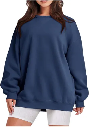 Women's Solid Color Sweatshirt Hoodie Round Neck Pullover Sweater Casual Comfort Fall Fashion Clothing