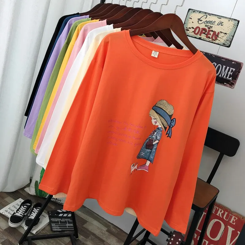 Women's spring and autumn, Casual Long sleeve T-shirt 100% cotton.