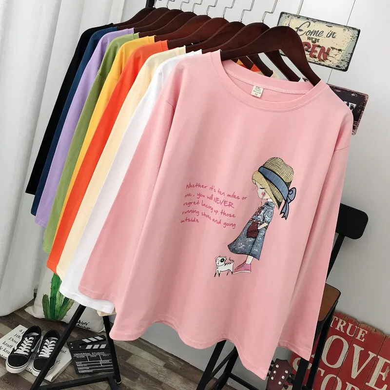 Women's spring and autumn, Casual Long sleeve T-shirt 100% cotton.