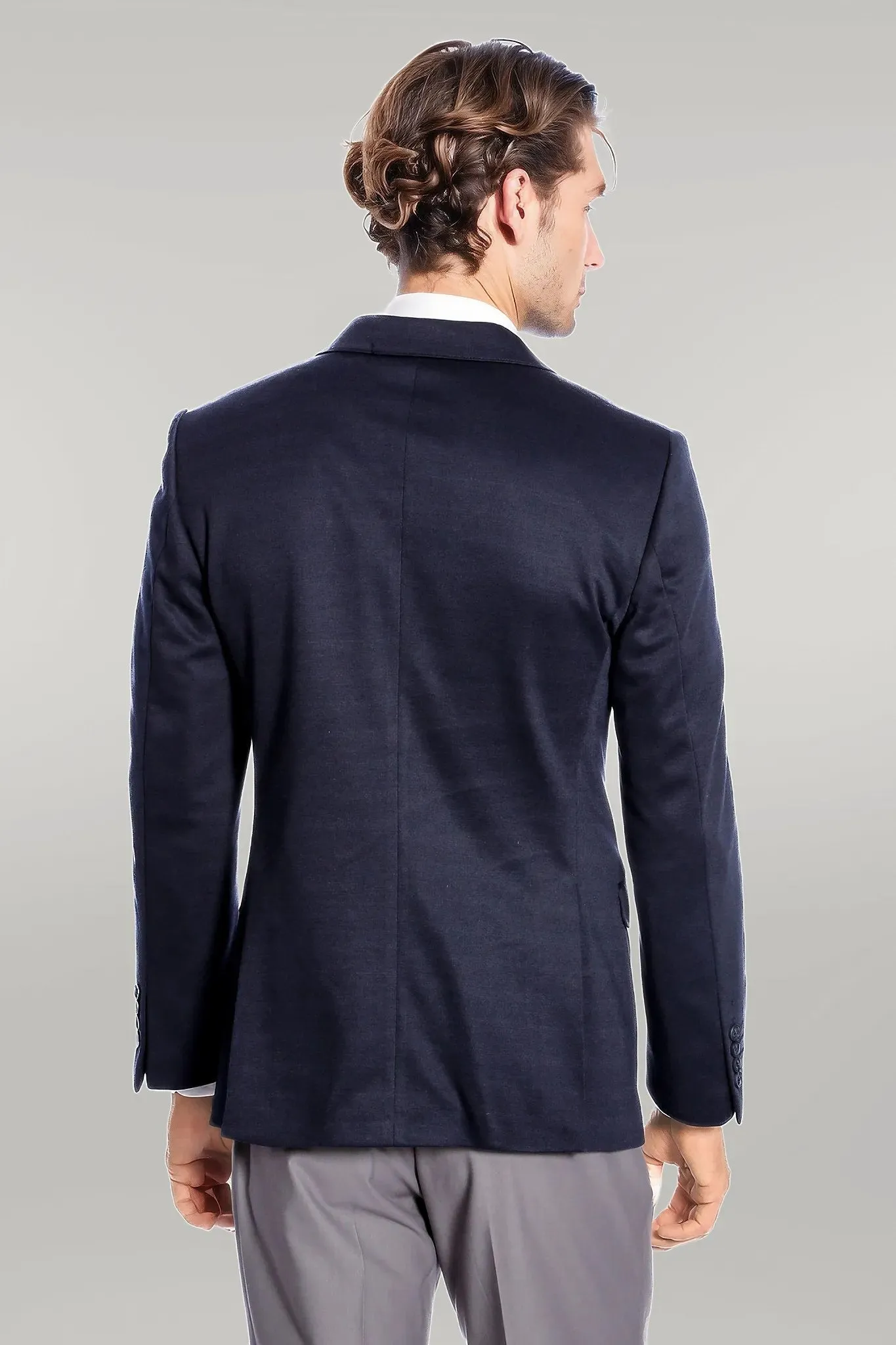 WSS Navy Blue Plain Slim-Fit Jacket  - Singen