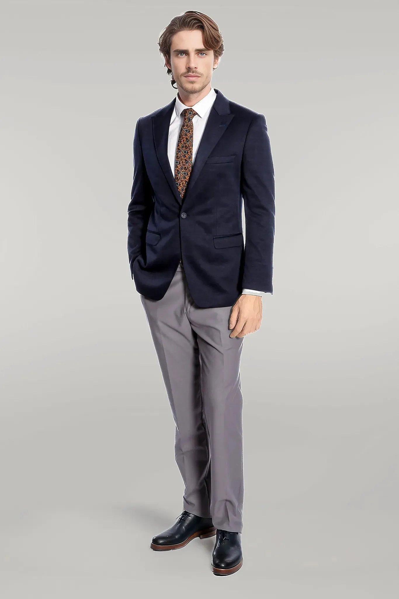 WSS Navy Blue Plain Slim-Fit Jacket  - Singen