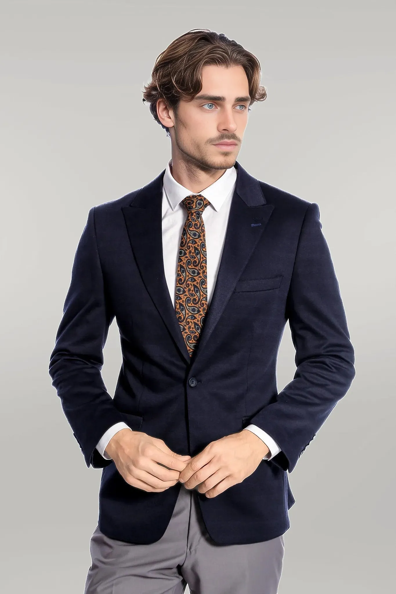 WSS Navy Blue Plain Slim-Fit Jacket  - Singen