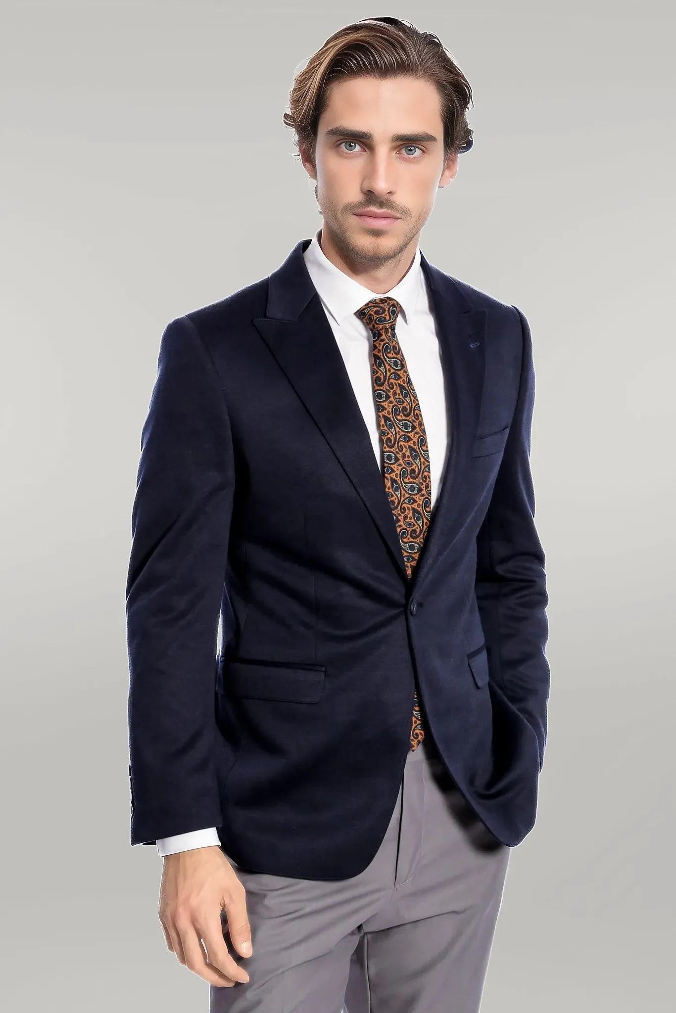 WSS Navy Blue Plain Slim-Fit Jacket  - Singen
