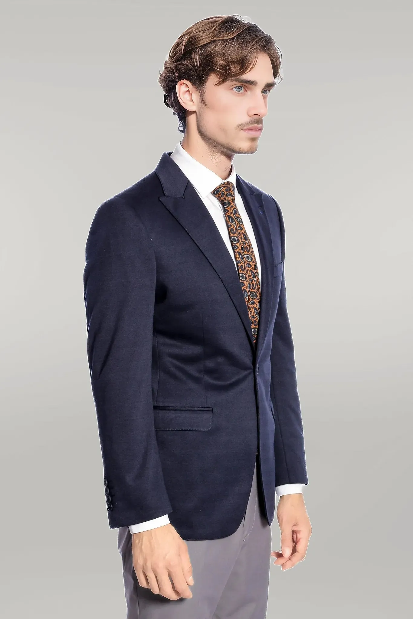 WSS Navy Blue Plain Slim-Fit Jacket  - Singen