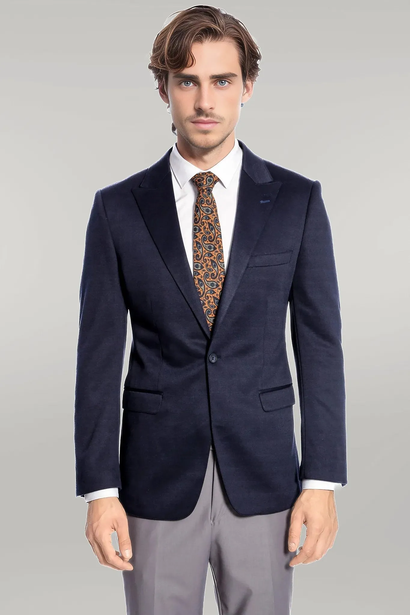 WSS Navy Blue Plain Slim-Fit Jacket  - Singen