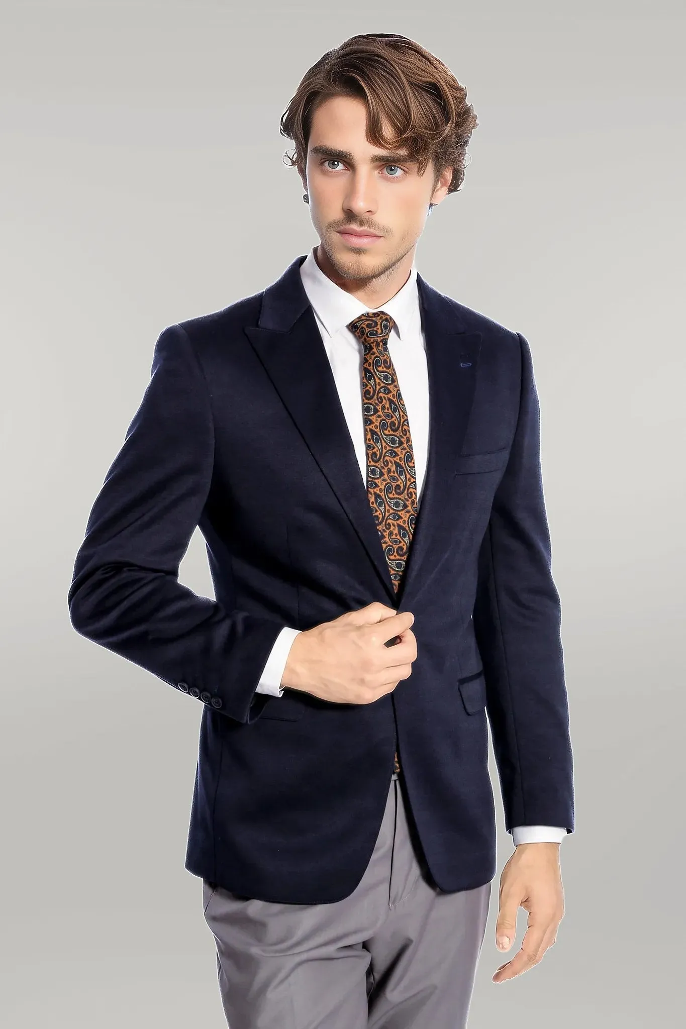 WSS Navy Blue Plain Slim-Fit Jacket  - Singen